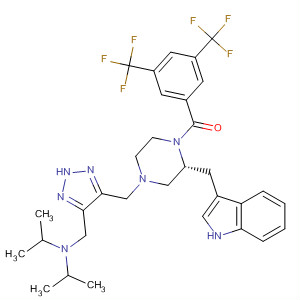 393102-08-4  Piperazine,4-[[5-[[bis(1-methylethyl)amino]methyl]-2H-1,2,3-triazol-4-yl]methyl]-1-[3,5-bis(trifluoromethyl)benzoyl]-2-(1H-indol-3-ylmethyl)-, (2R)-
