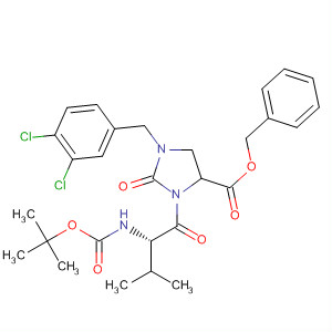 393548-71-5  4-Imidazolidinecarboxylic acid,1-[(3,4-dichlorophenyl)methyl]-3-[(2S)-2-[[(1,1-dimethylethoxy)carbonyl]amino]-3-methyl-1-oxobutyl]-2-oxo-, phenylmethyl ester, (4S)-