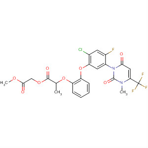 380500-96-9  Propanoic acid,2-[2-[2-chloro-5-[3,6-dihydro-3-methyl-2,6-dioxo-4-(trifluoromethyl)-1(2H)-pyrimidinyl]-4-fluorophenoxy]phenoxy]-, 2-methoxy-2-oxoethyl ester