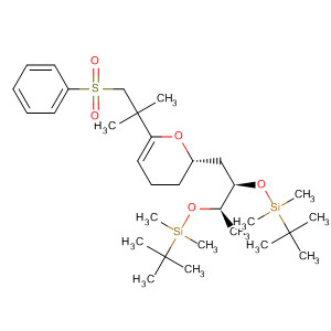 380579-24-8  4,7-Dioxa-3,8-disiladecane,5-[[(2S)-6-[1,1-dimethyl-2-(phenylsulfonyl)ethyl]-3,4-dihydro-2H-pyran-2-yl]methyl]-2,2,3,3,6,8,8,9,9-nonamethyl-, (5R,6R)-