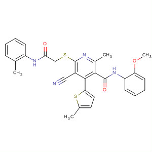 384858-69-9  3-Pyridinecarboxamide,5-cyano-1,4-dihydro-N-(2-methoxyphenyl)-2-methyl-6-[[2-[(2-methylphenyl)amino]-2-oxoethyl]thio]-4-(5-methyl-2-thienyl)-