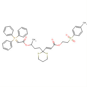 38634-40-1  2-Propenoic acid,3-[2-[3-[[(triphenylphosphoranylidene)acetyl]oxy]butyl]-1,3-dithian-2-yl]-,2-[(4-methylphenyl)sulfonyl]ethyl ester, (E)-