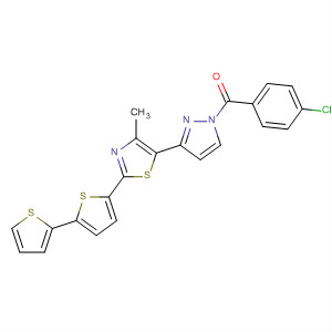 387353-16-4  1H-Pyrazole,3-(2-[2,2'-bithiophen]-5-yl-4-methyl-5-thiazolyl)-1-(4-chlorobenzoyl)-