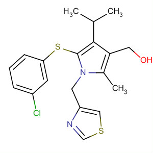 388113-30-2  1H-Pyrrole-3-methanol,5-[(3-chlorophenyl)thio]-2-methyl-4-(1-methylethyl)-1-(4-thiazolylmethyl)-