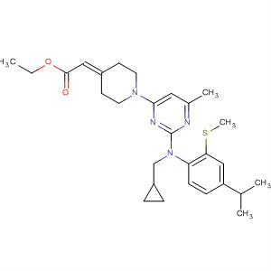 388123-28-2  Acetic acid,[1-[2-[(cyclopropylmethyl)[4-(1-methylethyl)-2-(methylthio)phenyl]amino]-6-methyl-4-pyrimidinyl]-4-piperidinylidene]-, ethyl ester
