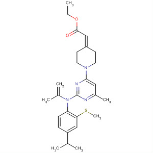 388123-29-3  Acetic acid,[1-[6-methyl-2-[[4-(1-methylethyl)-2-(methylthio)phenyl]-2-propenylamino]-4-pyrimidinyl]-4-piperidinylidene]-, ethyl ester
