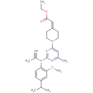 388123-30-6  Acetic acid,[1-[6-methyl-2-[[4-(1-methylethyl)-2-(methylthio)phenyl]-2-propynylamino]-4-pyrimidinyl]-4-piperidinylidene]-, ethyl ester