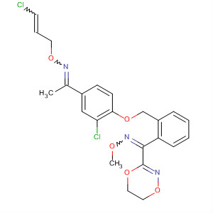 388613-83-0  Ethanone,1-[3-chloro-4-[[2-[(5,6-dihydro-1,4,2-dioxazin-3-yl)(methoxyimino)methyl]phenyl]methoxy]phenyl]-, O-(3-chloro-2-propenyl)oxime