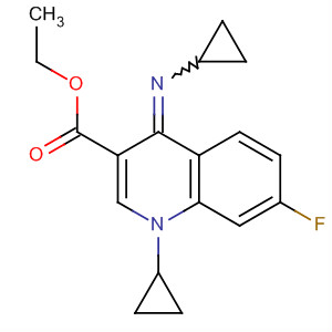 389118-63-2  3-Quinolinecarboxylic acid,1-cyclopropyl-4-(cyclopropylimino)-7-fluoro-1,4-dihydro-, ethyl ester 389118-63-2  3-Quinolinecarboxylic acid,1-cyclopropyl-4-(cyclopropylimino)-7-fluoro-1,4-dihydro-, ethyl ester