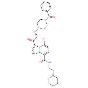 389629-14-5  1H-Indole-7-carboxamide,3-[(4-benzoyl-1-piperazinyl)oxoacetyl]-4-fluoro-N-[2-(4-morpholinyl)ethyl]-