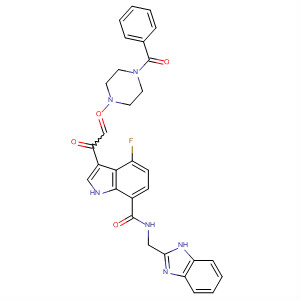 389629-15-6  1H-Indole-7-carboxamide,N-(1H-benzimidazol-2-ylmethyl)-3-[(4-benzoyl-1-piperazinyl)oxoacetyl]-4-fluoro-