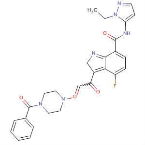 389629-17-8  1H-Indole-7-carboxamide,3-[(4-benzoyl-1-piperazinyl)oxoacetyl]-N-(1-ethyl-1H-pyrazol-5-yl)-4-fluoro-