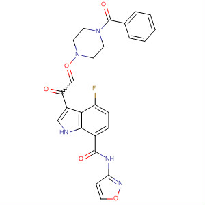 389629-18-9  1H-Indole-7-carboxamide,3-[(4-benzoyl-1-piperazinyl)oxoacetyl]-4-fluoro-N-3-isoxazolyl-