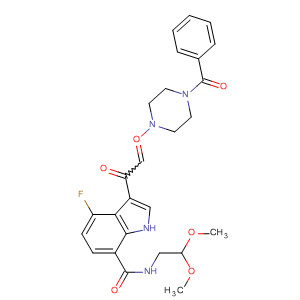 389629-34-9  1H-Indole-7-carboxamide,3-[(4-benzoyl-1-piperazinyl)oxoacetyl]-N-(2,2-dimethoxyethyl)-4-fluoro-