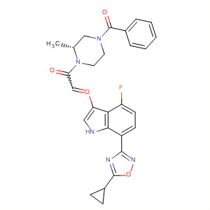 389630-56-2  Piperazine,4-benzoyl-1-[[7-(5-cyclopropyl-1,2,4-oxadiazol-3-yl)-4-fluoro-1H-indol-3-yl]oxoacetyl]-2-methyl-, (2R)-