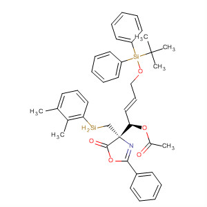 389807-13-0  5(4H)-Oxazolone,4-[(1R,2E)-1-(acetyloxy)-4-[[(1,1-dimethylethyl)diphenylsilyl]oxy]-2-butenyl]-4-[(dimethylphenylsilyl)methyl]-2-phenyl-, (4R)-