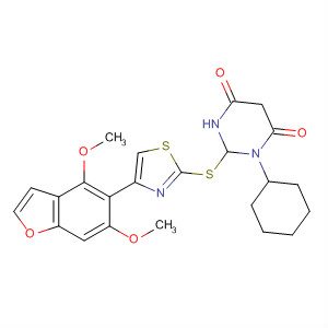 389843-99-6  4,6(1H,5H)-Pyrimidinedione,1-[4-(4,6-dimethoxy-5-benzofuranyl)-2-thiazolyl]dihydro-3-phenyl-2-thioxo-