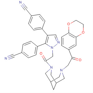 389887-50-7  3,7-Diazabicyclo[3.3.1]nonane,3-[[4,5-bis(4-cyanophenyl)-1H-pyrazol-1-yl]acetyl]-7-[2-(2,3-dihydro-1,4-benzodioxin-6-yl)-2-oxoethyl]-