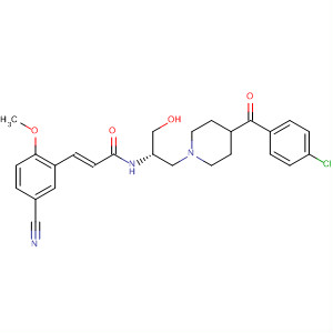 389891-10-5  2-Propenamide,N-[(1S)-2-[4-(4-chlorobenzoyl)-1-piperidinyl]-1-(hydroxymethyl)ethyl]-3-(5-cyano-2-methoxyphenyl)-, (2E)-