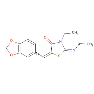 361182-76-5  4-Thiazolidinone,5-(1,3-benzodioxol-5-ylmethylene)-3-ethyl-2-(ethylimino)- 361182-76-5  4-Thiazolidinone,5-(1,3-benzodioxol-5-ylmethylene)-3-ethyl-2-(ethylimino)-
