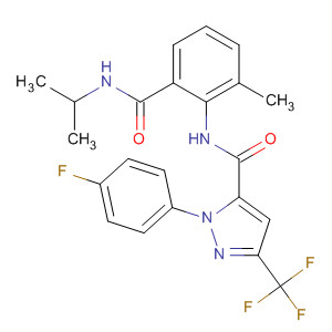 362637-99-8  1H-Pyrazole-5-carboxamide,1-(4-fluorophenyl)-N-[2-methyl-6-[[(1-methylethyl)amino]carbonyl]phenyl]-3-(trifluoromethyl)-