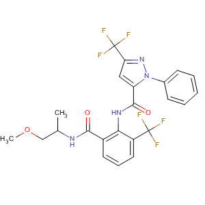 362638-20-8  1H-Pyrazole-5-carboxamide,N-[2-[[(2-methoxy-1-methylethyl)amino]carbonyl]-6-(trifluoromethyl)phenyl]-1-phenyl-3-(trifluoromethyl)-