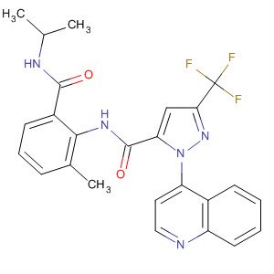 362638-43-5  1H-Pyrazole-5-carboxamide,N-[2-methyl-6-[[(1-methylethyl)amino]carbonyl]phenyl]-1-(4-quinolinyl)-3-(trifluoromethyl)-
