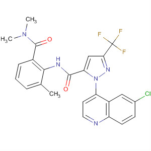 362639-64-3  1H-Pyrazole-5-carboxamide,1-(6-chloro-4-quinolinyl)-N-[2-[(dimethylamino)carbonyl]-6-methylphenyl]-3-(trifluoromethyl)-