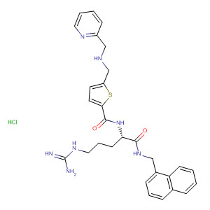369653-54-3  2-Thiophenecarboxamide,N-[(1S)-4-[(aminoiminomethyl)amino]-1-[[(1-naphthalenylmethyl)amino]carbonyl]butyl]-5-[[(2-pyridinylmethyl)amino]methyl]-, hydrochloride