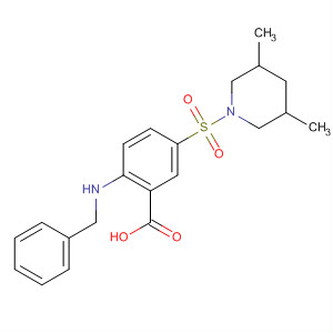 37098-77-4  Benzoic acid,5-[(3,5-dimethyl-1-piperidinyl)sulfonyl]-2-[(phenylmethyl)amino]-