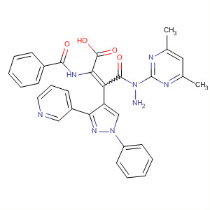 371776-60-2  2-Propenoic acid,2-(benzoylamino)-3-[1-phenyl-3-(3-pyridinyl)-1H-pyrazol-4-yl]-,2-(4,6-dimethyl-2-pyrimidinyl)hydrazide