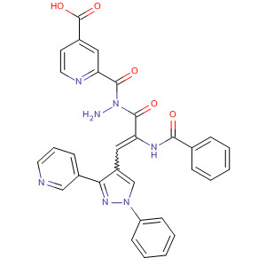 371917-66-7  4-Pyridinecarboxylic acid,2-[2-(benzoylamino)-1-oxo-3-[1-phenyl-3-(3-pyridinyl)-1H-pyrazol-4-yl]-2-propenyl]hydrazide