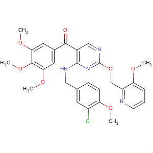 372113-14-9  Methanone,[4-[[(3-chloro-4-methoxyphenyl)methyl]amino]-2-[(3-methoxy-2-pyridinyl)methoxy]-5-pyrimidinyl](3,4,5-trimethoxyphenyl)-