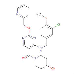 372113-46-7  4-Piperidinol,1-[[4-[[(3-chloro-4-methoxyphenyl)methyl]amino]-2-(2-pyridinylmethoxy)-5-pyrimidinyl]carbonyl]-