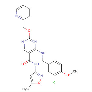 372114-09-5  5-Pyrimidinecarboxamide,4-[[(3-chloro-4-methoxyphenyl)methyl]amino]-N-(5-methyl-3-isoxazolyl)-2-(2-pyridinylmethoxy)-