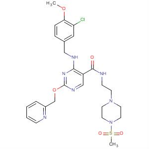 372114-18-6  5-Pyrimidinecarboxamide,4-[[(3-chloro-4-methoxyphenyl)methyl]amino]-N-[2-[4-(methylsulfonyl)-1-piperazinyl]ethyl]-2-(2-pyridinylmethoxy)-
