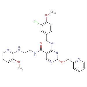 372114-27-7  5-Pyrimidinecarboxamide,4-[[(3-chloro-4-methoxyphenyl)methyl]amino]-N-[2-[(3-methoxy-2-pyridinyl)amino]ethyl]-2-(2-pyridinylmethoxy)-