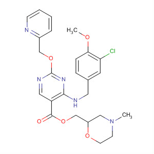 372114-62-0  5-Pyrimidinecarboxylic acid,4-[[(3-chloro-4-methoxyphenyl)methyl]amino]-2-(2-pyridinylmethoxy)-,(4-methyl-2-morpholinyl)methyl ester