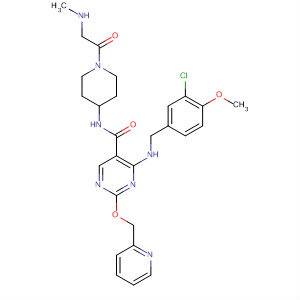 372114-81-3  5-Pyrimidinecarboxamide,4-[[(3-chloro-4-methoxyphenyl)methyl]amino]-N-[1-[(methylamino)acetyl]-4-piperidinyl]-2-(2-pyridinylmethoxy)-