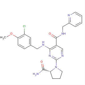372115-01-0  5-Pyrimidinecarboxamide,2-[(2R)-2-(aminocarbonyl)-1-pyrrolidinyl]-4-[[(3-chloro-4-methoxyphenyl)methyl]amino]-N-(2-pyridinylmethyl)-