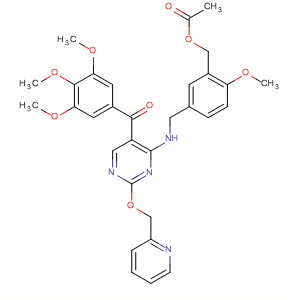 372115-12-3  Methanone,[4-[[[3-[(acetyloxy)methyl]-4-methoxyphenyl]methyl]amino]-2-(2-pyridinylmethoxy)-5-pyrimidinyl](3,4,5-trimethoxyphenyl)-