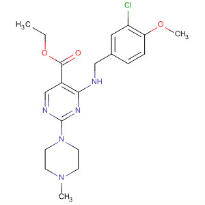 372115-36-1  5-Pyrimidinecarboxylic acid,4-[[(3-chloro-4-methoxyphenyl)methyl]amino]-2-(4-methyl-1-piperazinyl)-, ethyl ester