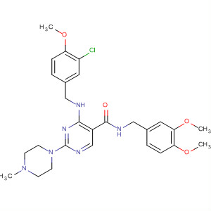 372115-43-0  5-Pyrimidinecarboxamide,4-[[(3-chloro-4-methoxyphenyl)methyl]amino]-N-[(3,4-dimethoxyphenyl)methyl]-2-(4-methyl-1-piperazinyl)-