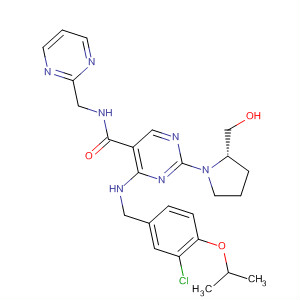 372115-57-6  5-Pyrimidinecarboxamide,4-[[[3-chloro-4-(1-methylethoxy)phenyl]methyl]amino]-2-[(2S)-2-(hydroxymethyl)-1-pyrrolidinyl]-N-(2-pyrimidinylmethyl)-