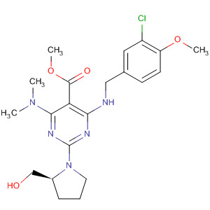 372116-32-0  5-Pyrimidinecarboxylic acid,4-[[(3-chloro-4-methoxyphenyl)methyl]amino]-6-(dimethylamino)-2-[(2S)-2-(hydroxymethyl)-1-pyrrolidinyl]-, methyl ester