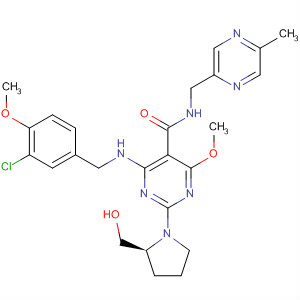 372117-19-6  5-Pyrimidinecarboxamide,4-[[(3-chloro-4-methoxyphenyl)methyl]amino]-2-[(2S)-2-(hydroxymethyl)-1-pyrrolidinyl]-6-methoxy-N-[(5-methylpyrazinyl)methyl]-