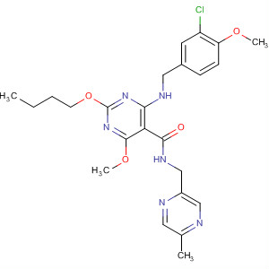 372117-22-1  5-Pyrimidinecarboxamide,2-butoxy-4-[[(3-chloro-4-methoxyphenyl)methyl]amino]-6-methoxy-N-[(5-methylpyrazinyl)methyl]-