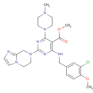 372117-46-9  5-Pyrimidinecarboxylic acid,4-[[(3-chloro-4-methoxyphenyl)methyl]amino]-2-(5,6-dihydroimidazo[1,2-a]pyrazin-7(8H)-yl)-6-(4-methyl-1-piperazinyl)-, methyl ester