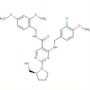 372117-47-0  5-Pyrimidinecarboxamide,4-[[(3-chloro-4-methoxyphenyl)methyl]amino]-N-[(2,4-dimethoxyphenyl)methyl]-2-[(2S)-2-(hydroxymethyl)-1-pyrrolidinyl]-