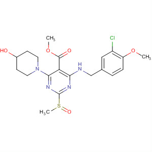 372118-34-8  5-Pyrimidinecarboxylic acid,4-[[(3-chloro-4-methoxyphenyl)methyl]amino]-6-(4-hydroxy-1-piperidinyl)-2-(methylsulfinyl)-, methyl ester